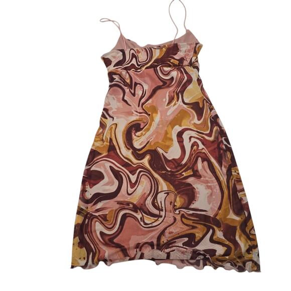 No Comment Marble Print Babydoll Spaghetti Strap Coquette Dress Y2K Boho Mini S - Picture 5 of 14